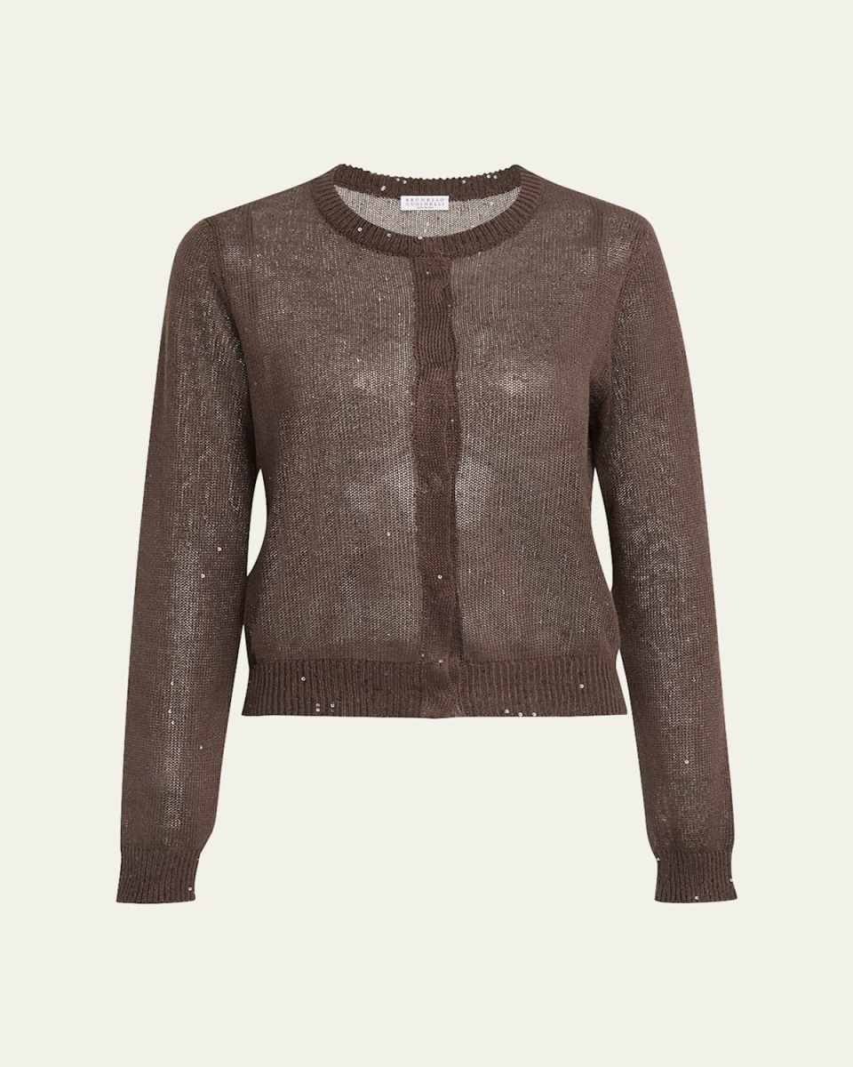 Linen Paillette Crewneck Cardigan
